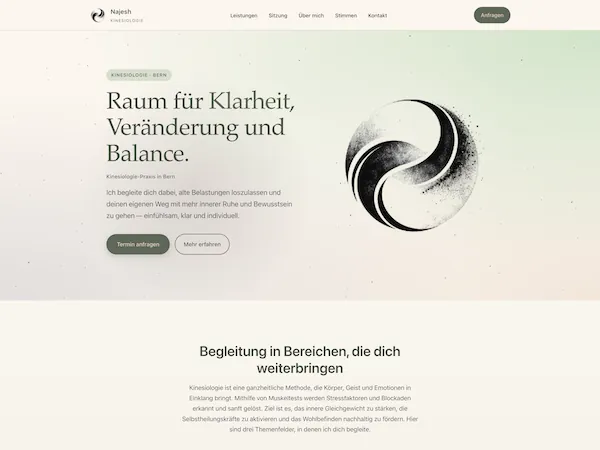 Website erstellen lassen für eine Kinesiologie-Praxis in Bern: Startseite von Najesh Kinesiologie